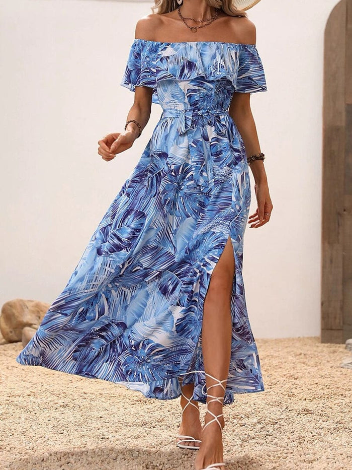 Fashion Print Sexy Slit High Waist Maxi Dress