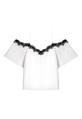 FEFE COLD SHOULDER PLEATED BLS - OFF WHITE/BLACK
