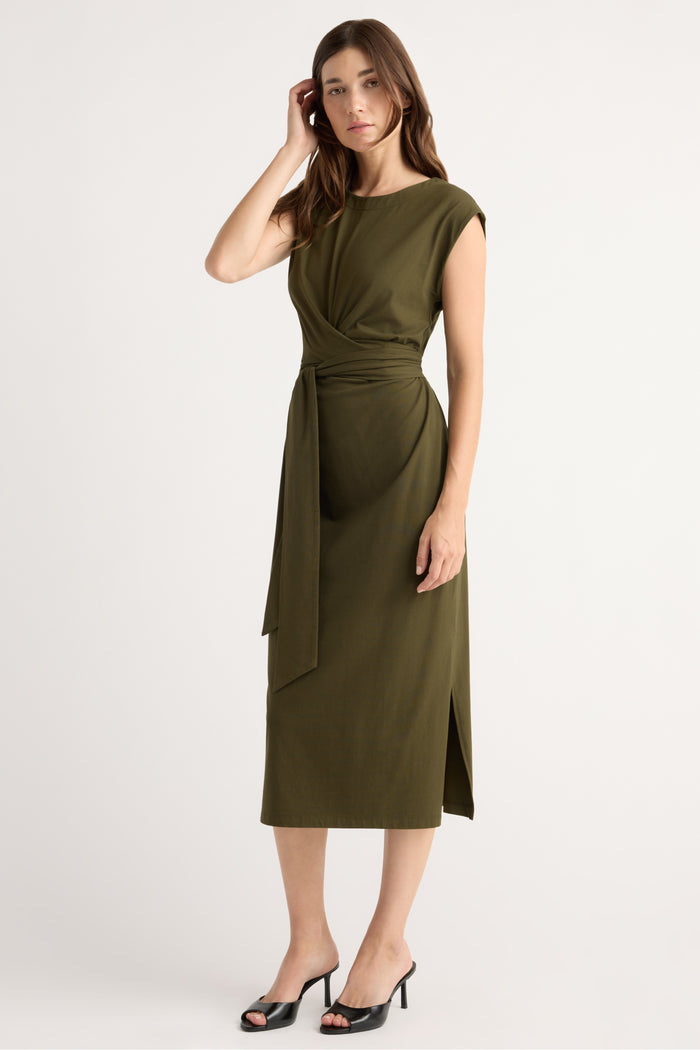 Renée | Fei Organic Cotton Tie-Front Midi Dress in Size Small