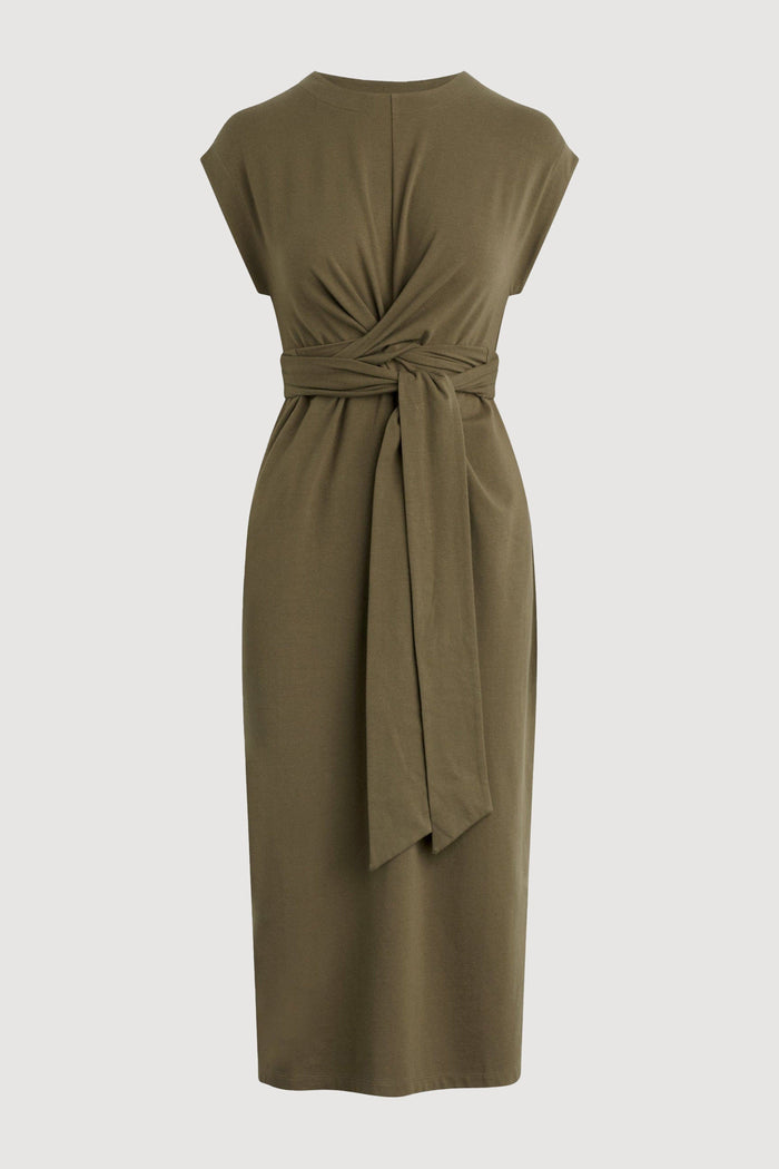 Renée | Fei Organic Cotton Tie-Front Midi Dress in Size Small  - Flat