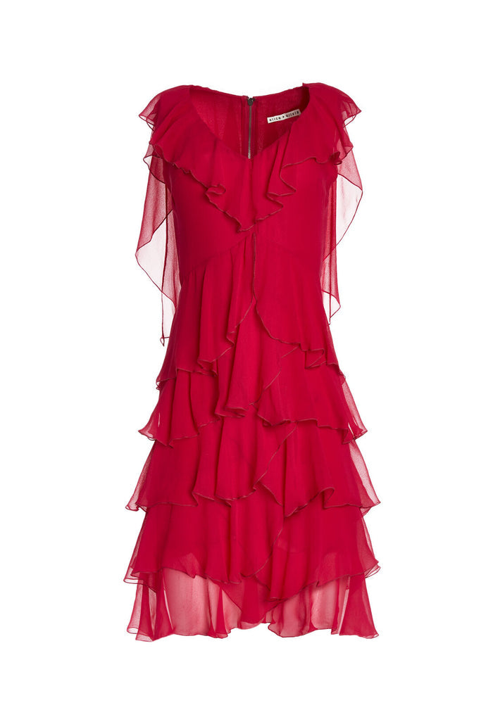 FELICITA RUFFLE TIERED MIDI DS - RASPBERRY