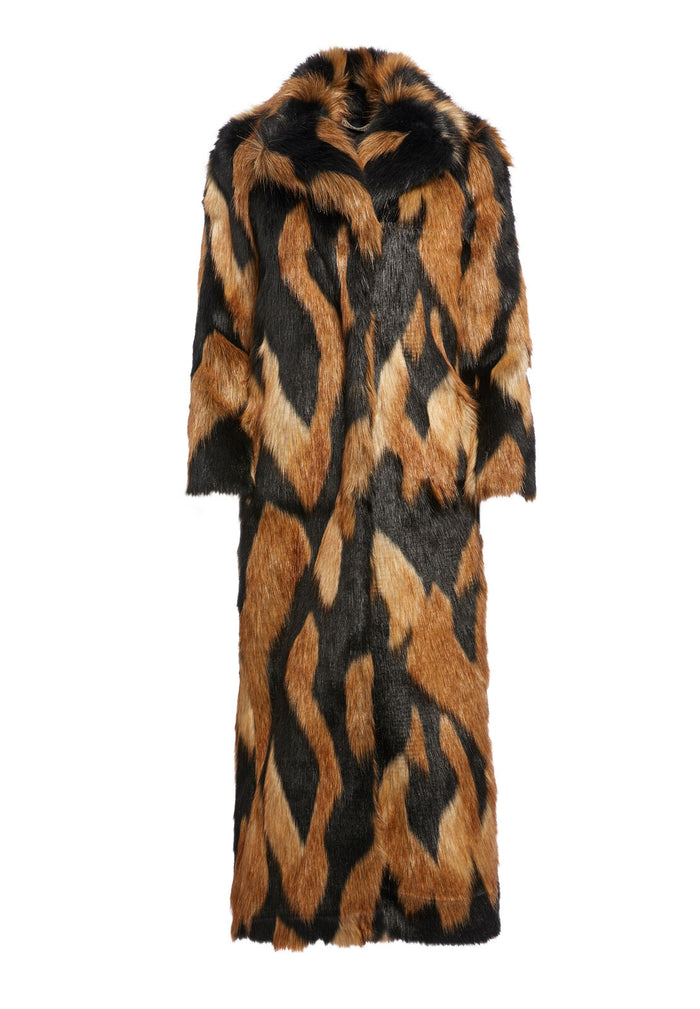 FOSTER FAUX FUR COAT - BLACK/MEDIUM BROWN