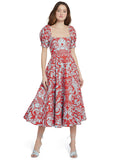 FREDIA PUFF SLEEVE MIDI DRESS - MULTI