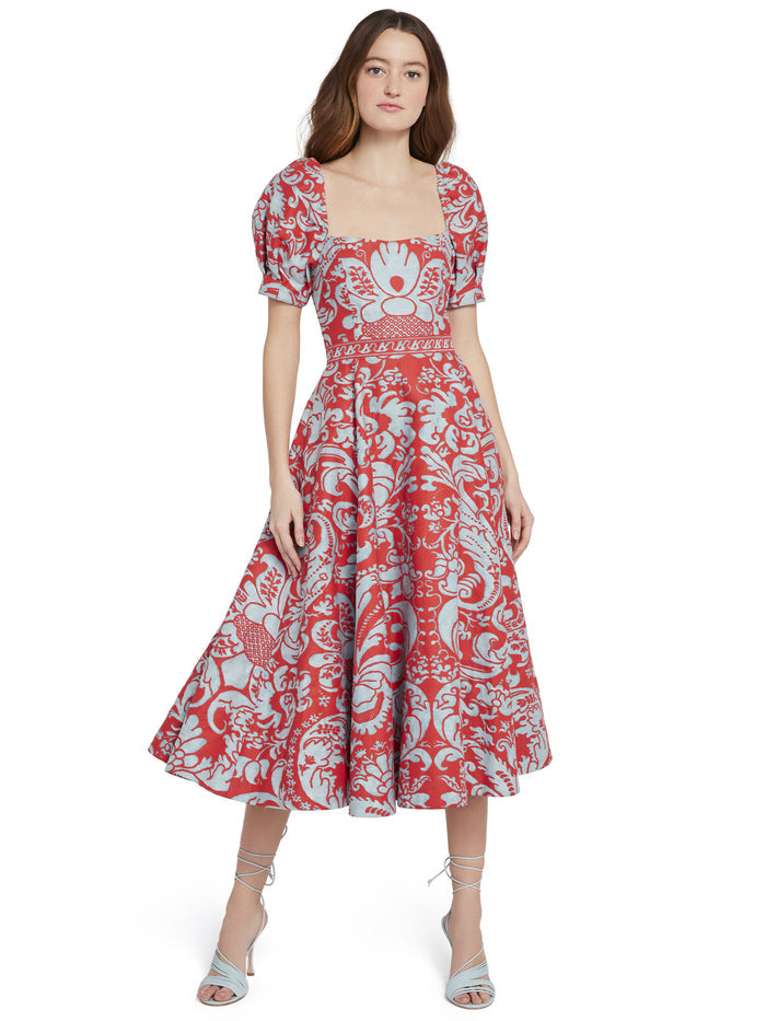 FREDIA PUFF SLEEVE MIDI DRESS - MULTI