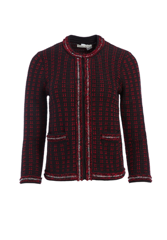 GEORGIA CHAIN TRIM SWEATER JACKET - BORDEAUX/BLACK