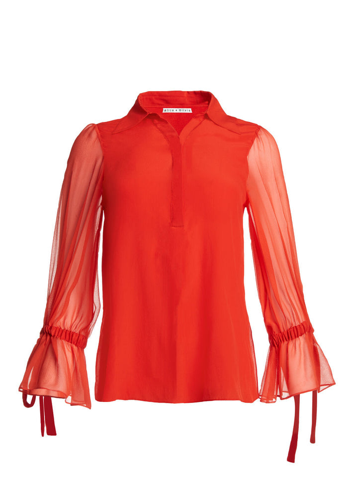 GERALDINE BOW SLV TUNIC - PERFECT POPPY