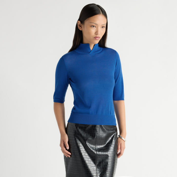 Gia Cotton-Silk Turtleneck Knit Top