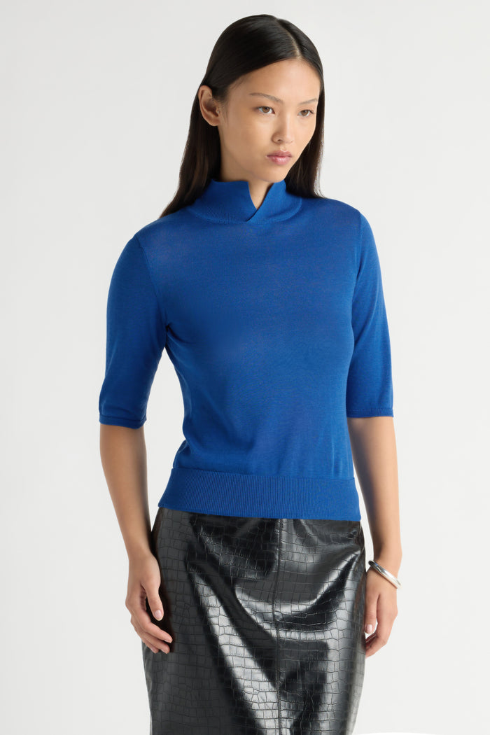 May-Li | Gia Cotton-Silk Turtleneck Knit Top in Size Small