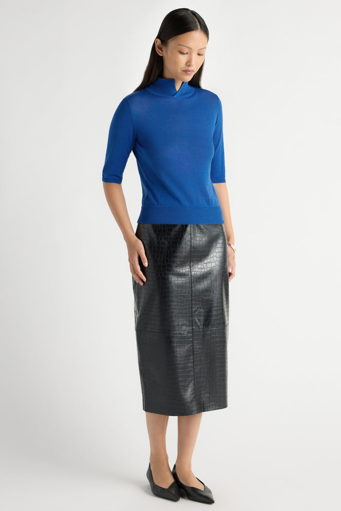 May-Li | Gia Cotton-Silk Turtleneck Knit Top in Size Small
