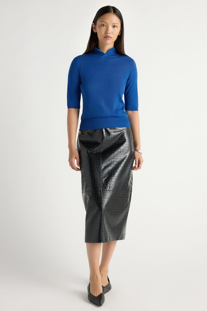 May-Li | Gia Cotton-Silk Turtleneck Knit Top in Size Small