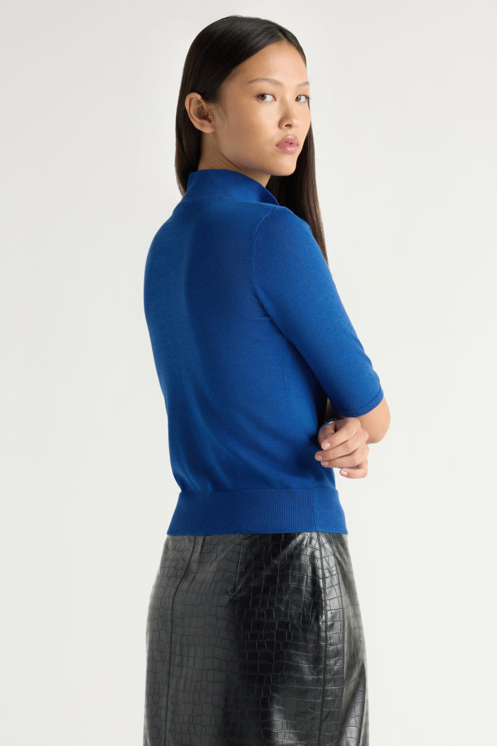 May-Li | Gia Cotton-Silk Turtleneck Knit Top in Size Small