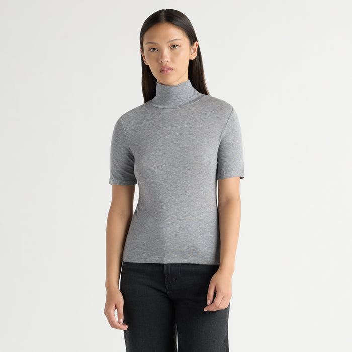 May-Li | Gianni Mock-Neck Semi-Sheer Tee in Size Small