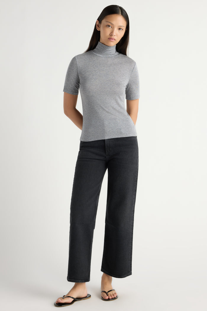 May-Li | Gianni Mock-Neck Semi-Sheer Tee in Size Small