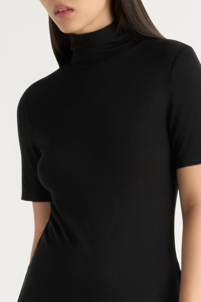 May-Li | Gianni Mock-Neck Semi-Sheer Tee in Size Small