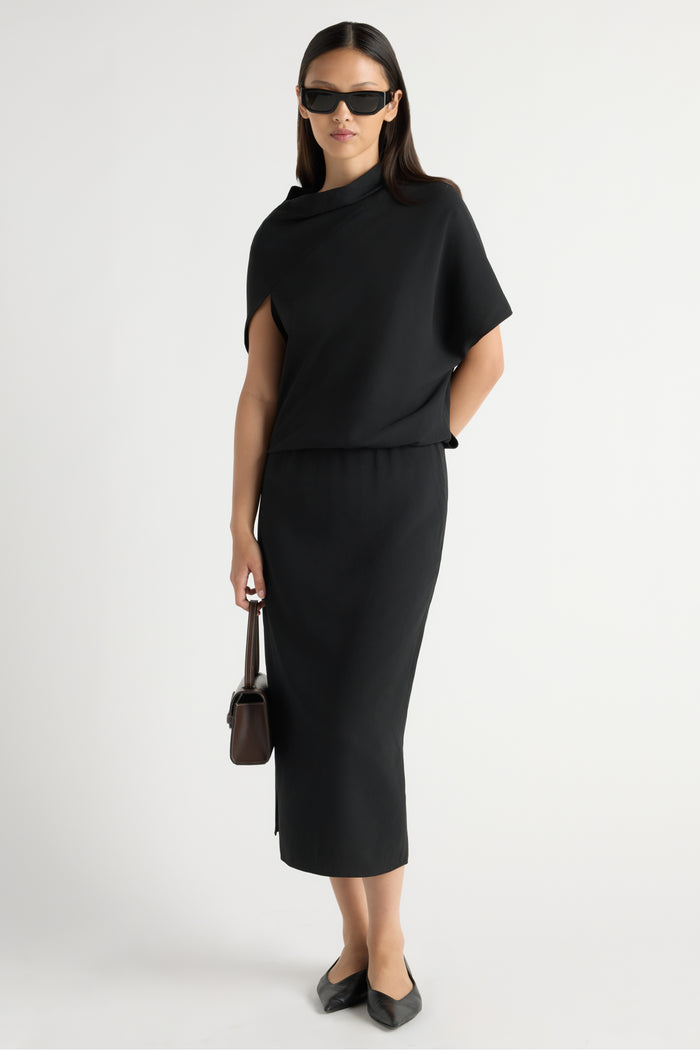 May-Li | Gitte Asymmetric-Sleeve Dress in Size Small