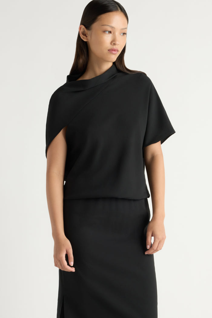May-Li | Gitte Asymmetric-Sleeve Dress in Size Small