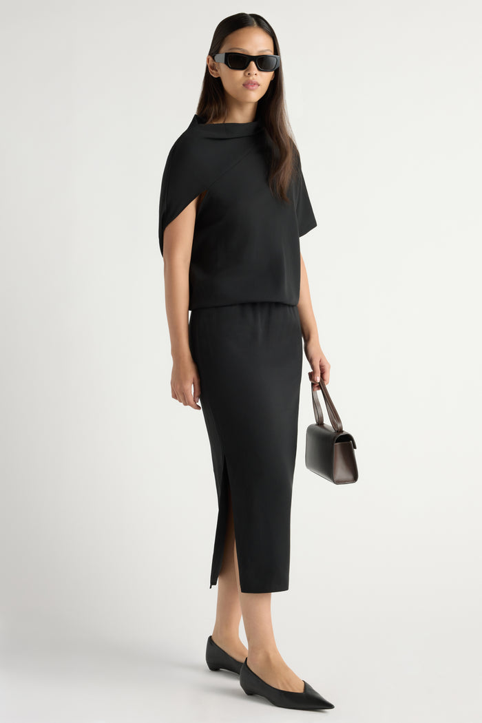 May-Li | Gitte Asymmetric-Sleeve Dress in Size Small