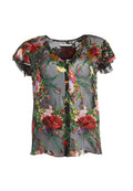 GLADY FLUTTER SLV V NK BLOUSE - BLOOMING BOUQUET