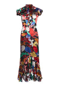 GRETA RUFFLE HEM MIDI DRESS - RAINBOW LEAF BLACK