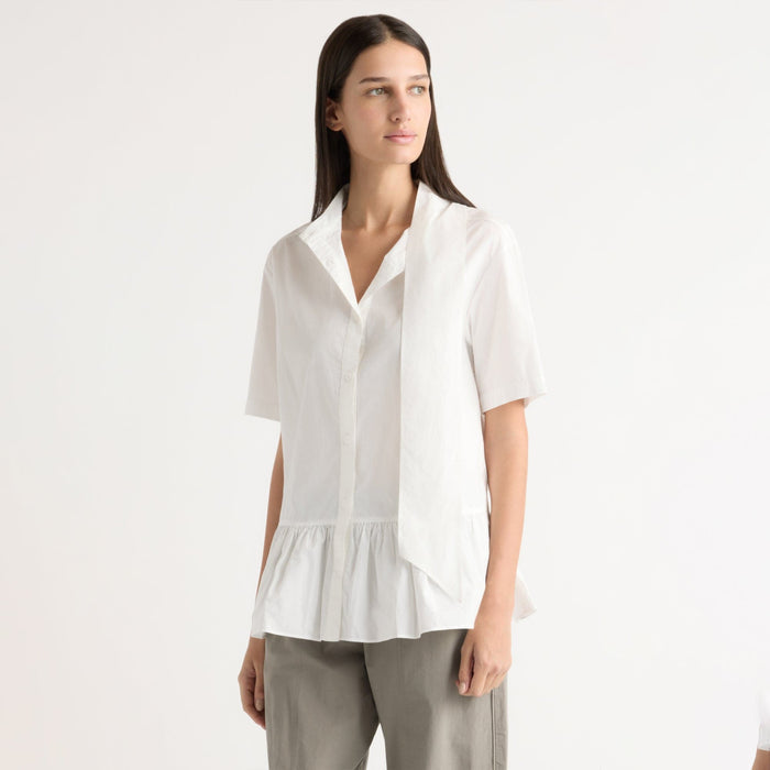 Karolina | Gretta Scarf-Neck Ruffled Tunic Blouse in Size Extra Small