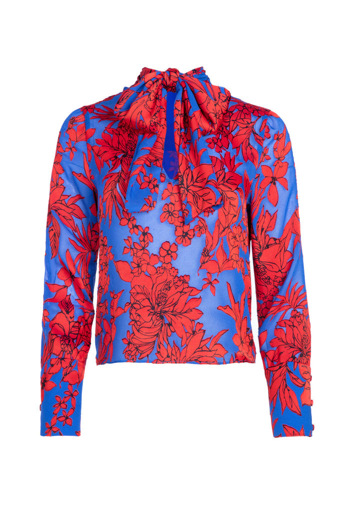 GWENDA TIE NK CROPPED BLOUSE - FANCY FLORAL