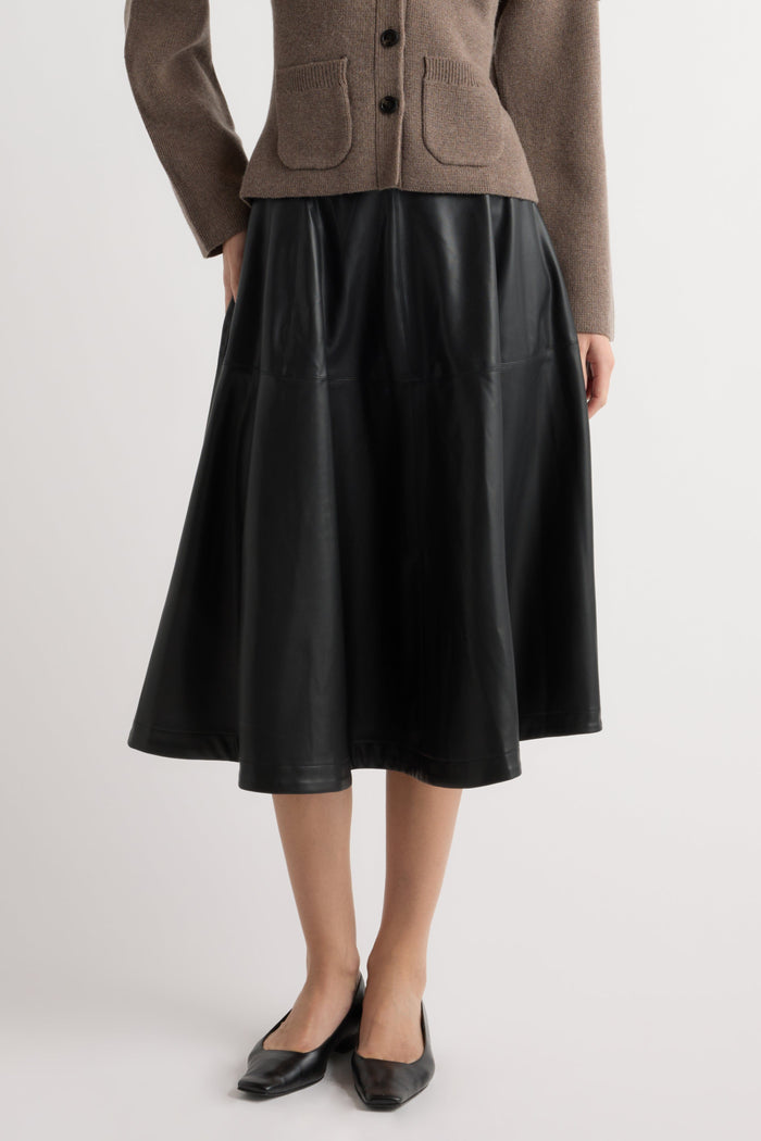 Marije | Harlow Vegan Leather Flare Skirt in Size Small