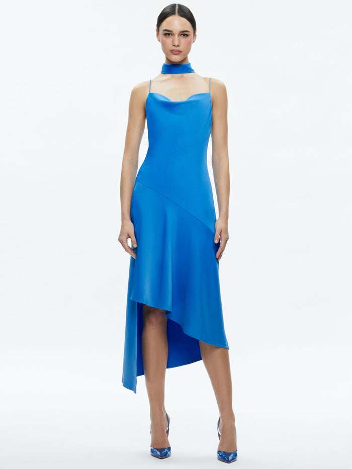 HARMONY ASYMMETRICAL SLIP SCARF DRESS - FRENCH BLUE