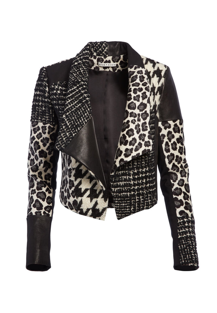 HARVEY ANIMAL PRINT LEATHER JACKET - BLACK/WHITE