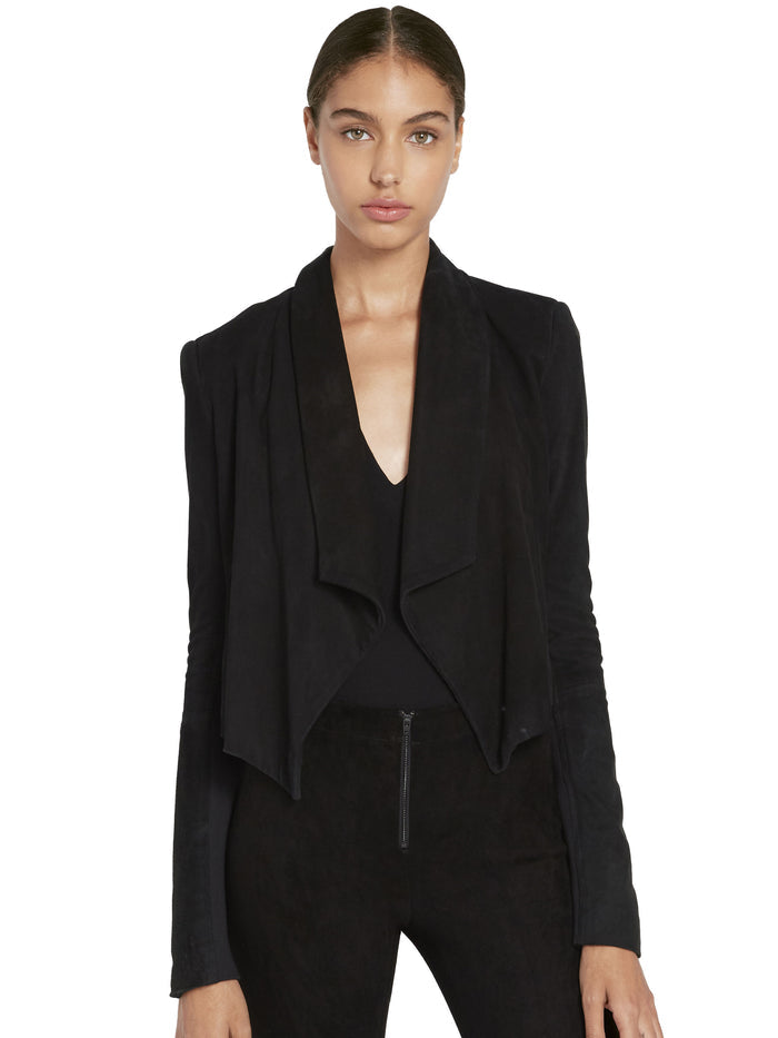 HARVEY OPEN FRONT SUEDE JACKET - BLACK