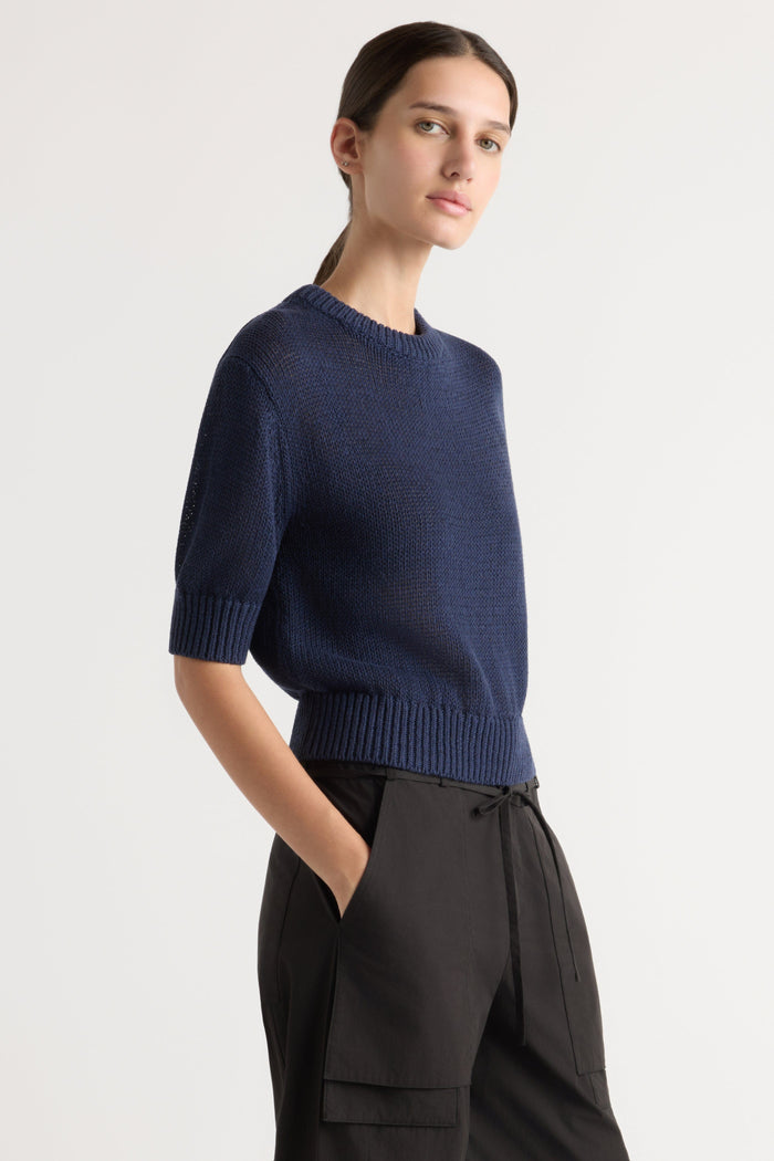 Karolina | Heidi Pullover Short-Sleeve Knit Top in Size Extra Small