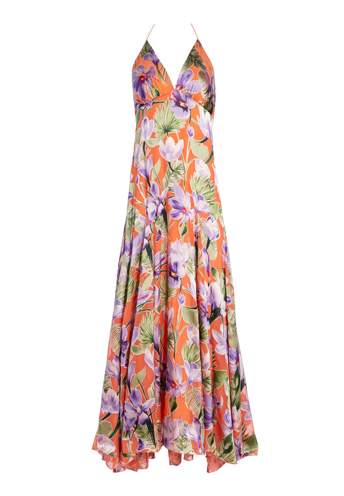 HETTY HALTER NK GODET DRESS - FLORAL PALM CORAL
