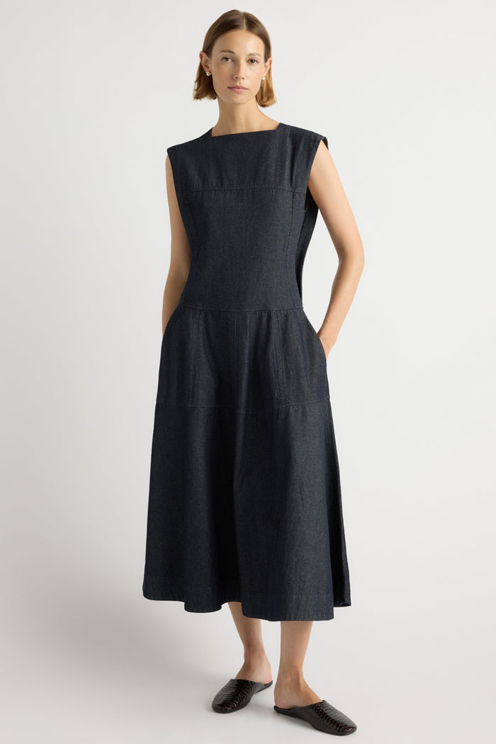 Mali | Holland Drop-Waist Denim Dress in Size Small