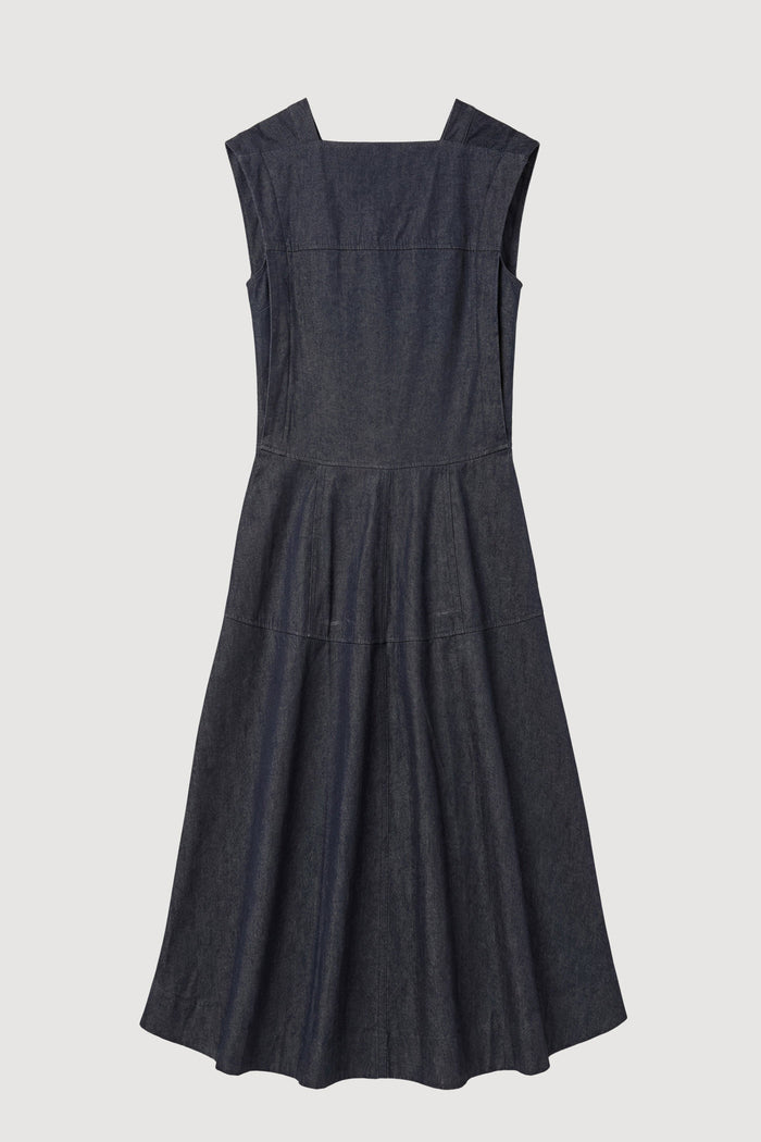 Mali | Holland Drop-Waist Denim Dress in Size Small - Flat