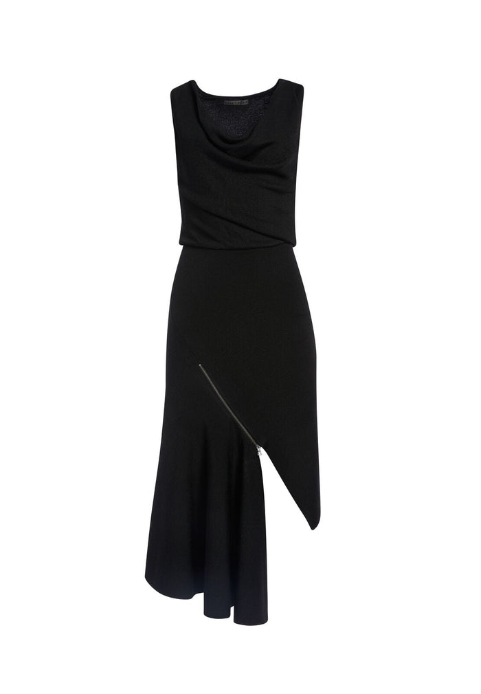 HOLLIS COWL NECK MIDI DRESS - BLACK