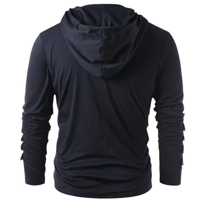 Hoodie Men Lace-Up V-Neck Faux Leather Panels Long Sleeve Casual Wear