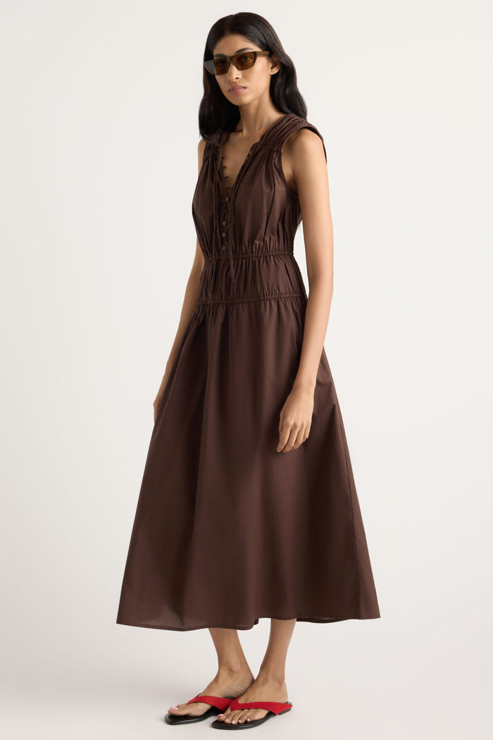 Arya | Iga Gathered Organic Cotton Maxi Dress in Size Small