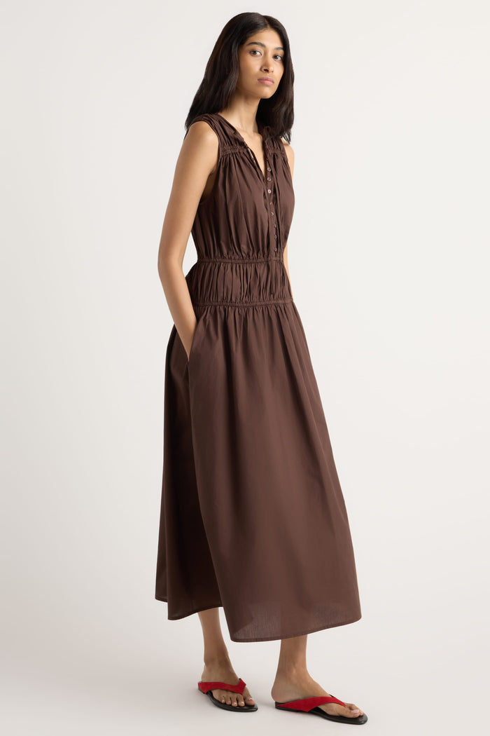 Arya | Iga Gathered Organic Cotton Maxi Dress in Size Small