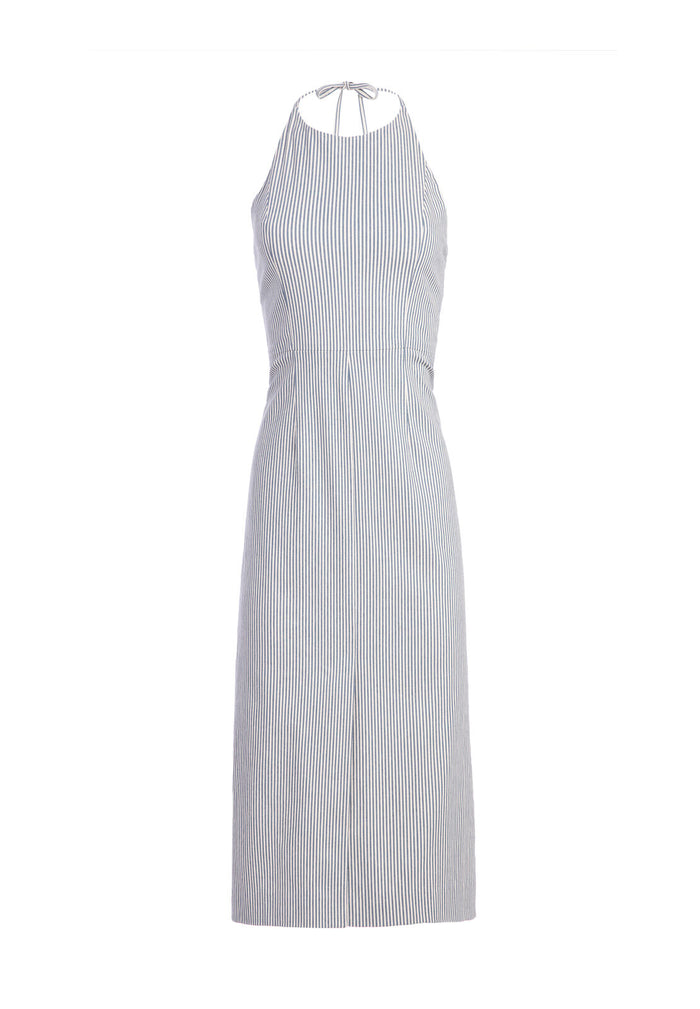 ILLA HALTER ALINE MIDI DRESS - SAPPHIRE/WHITE