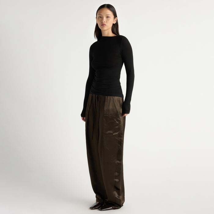 Indira Satin Drawstring Barrel-Leg Pant