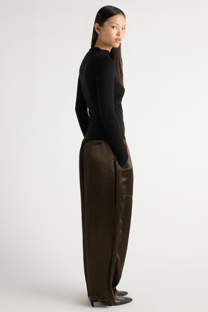 May-Li | Indira Satin Drawstring Barrel-Leg Pant in Size Small