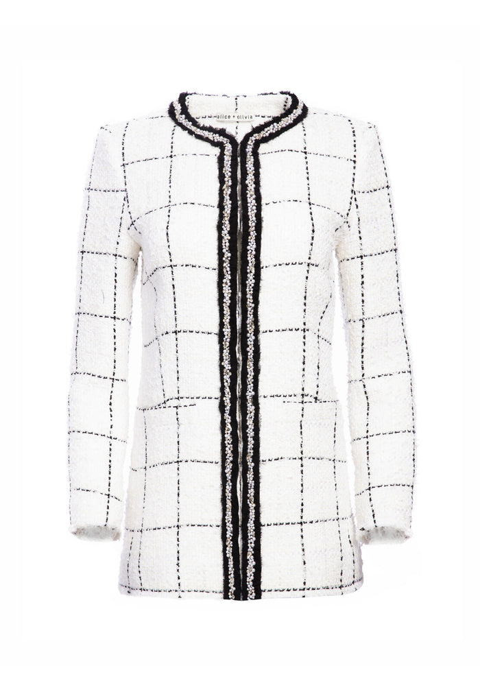 INDIRA STRONG SHLDR FITTED JKT - WHITE/BLACK
