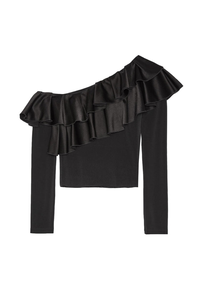 IZZY ONE SHLDR LS RFL CROP TOP - BLACK