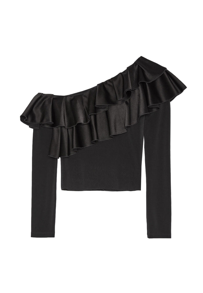 IZZY ONE SHLDR LS RFL CROP TOP - BLACK