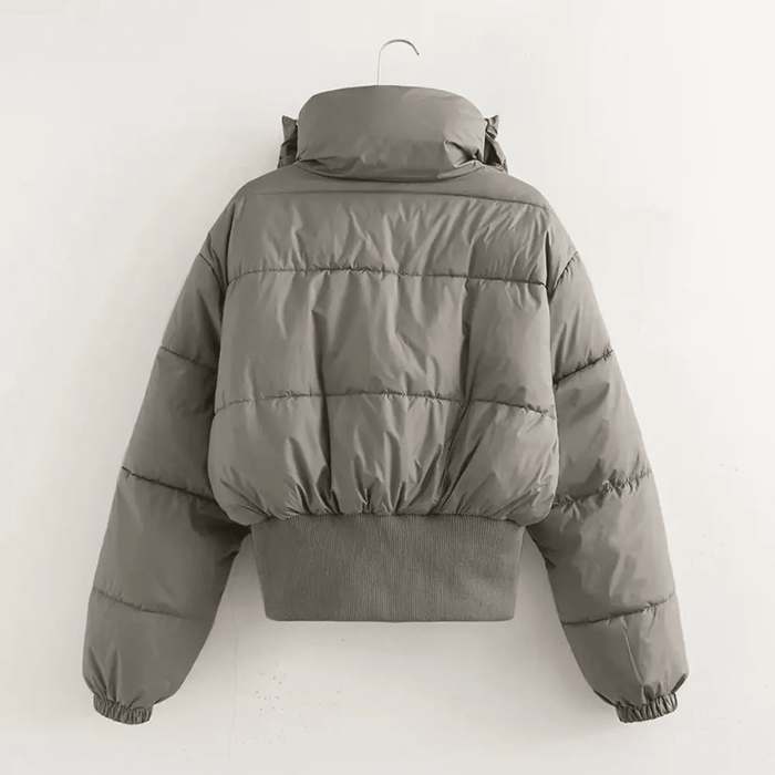 Jacket Women Cropped Puffer Zip Front High Neck Collar
