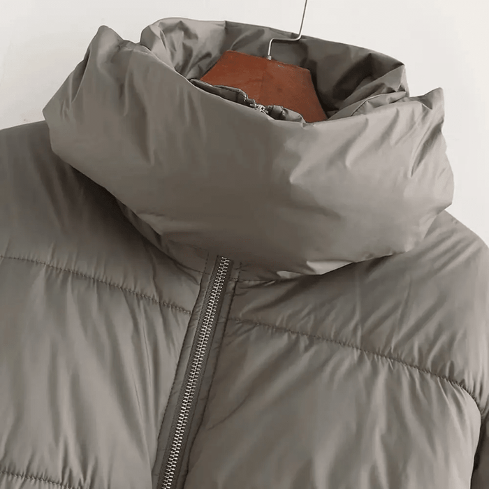 Jacket Women Cropped Puffer Zip Front High Neck Collar