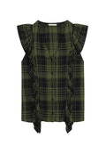 JANET SIDE RUFFLE BLOUSE - ARMY/BLACK