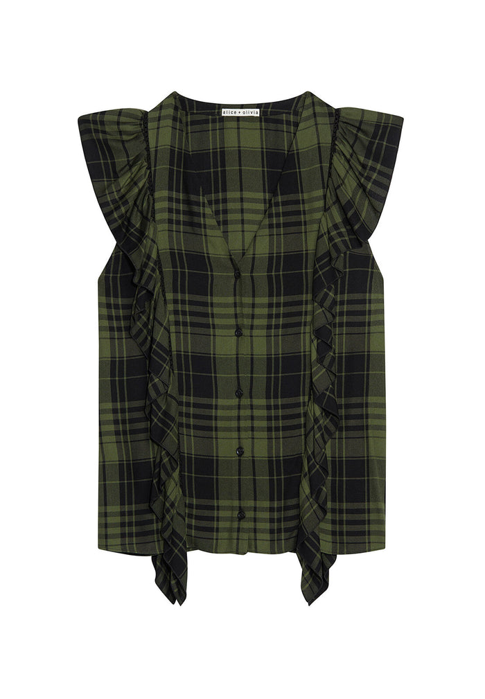 JANET SIDE RUFFLE BLOUSE - ARMY/BLACK