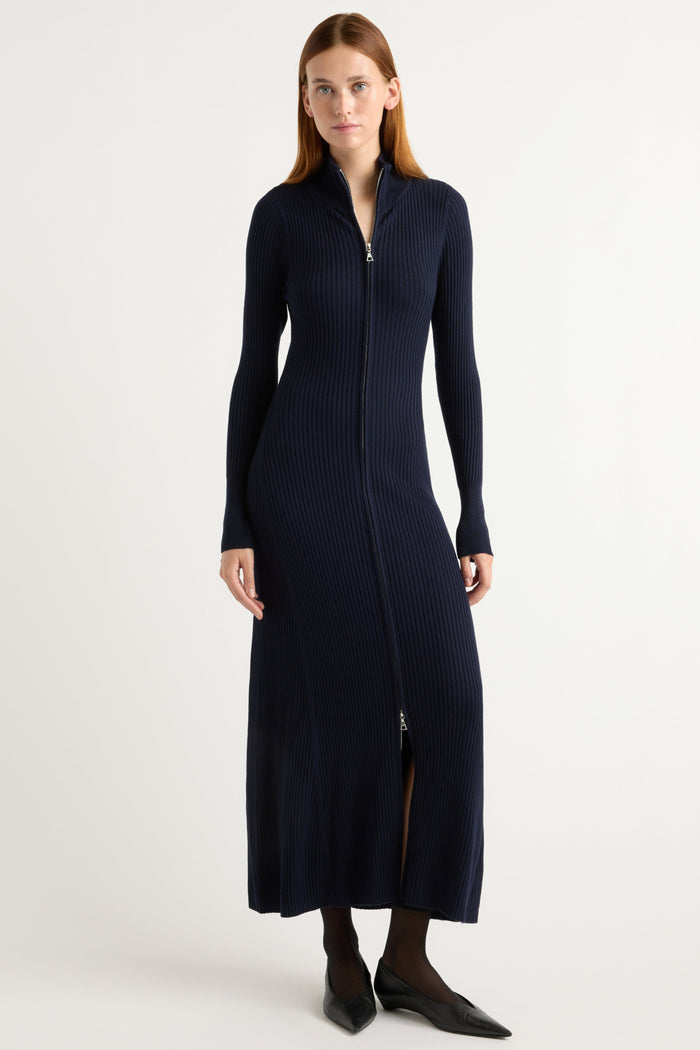 Kelsey | Janne Ribbed Two-Way Zip Sweater Dress in Size Small