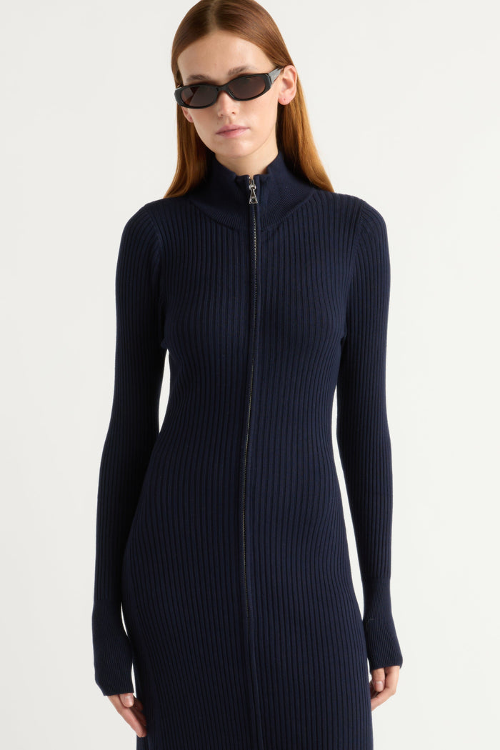 Kelsey | Janne Ribbed Two-Way Zip Sweater Dress in Size Small