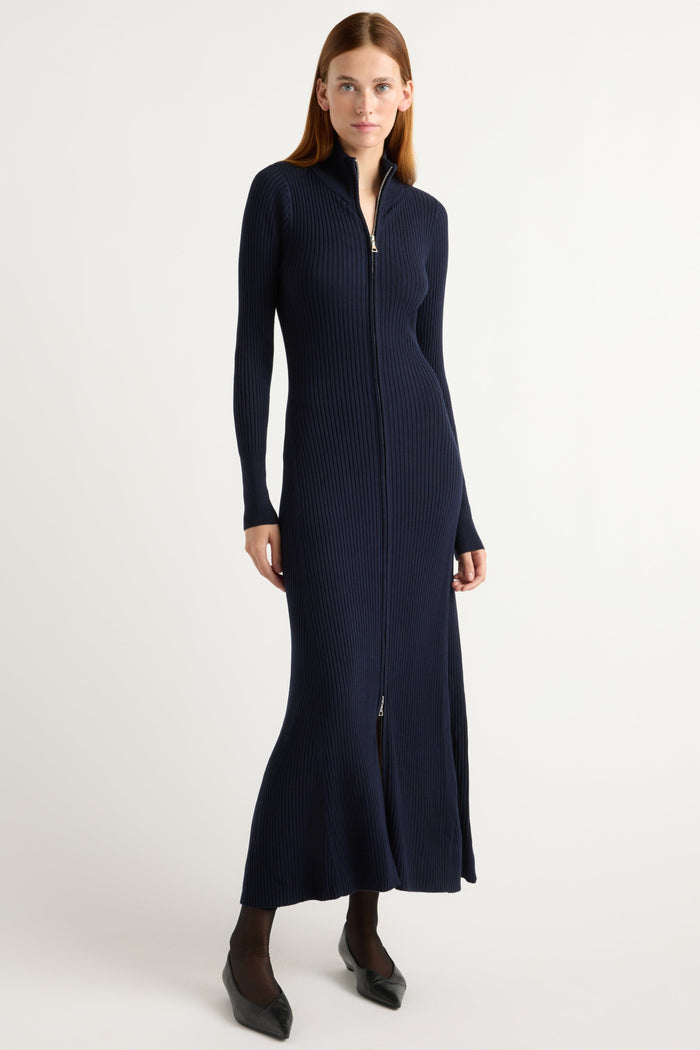 Kelsey | Janne Ribbed Two-Way Zip Sweater Dress in Size Small